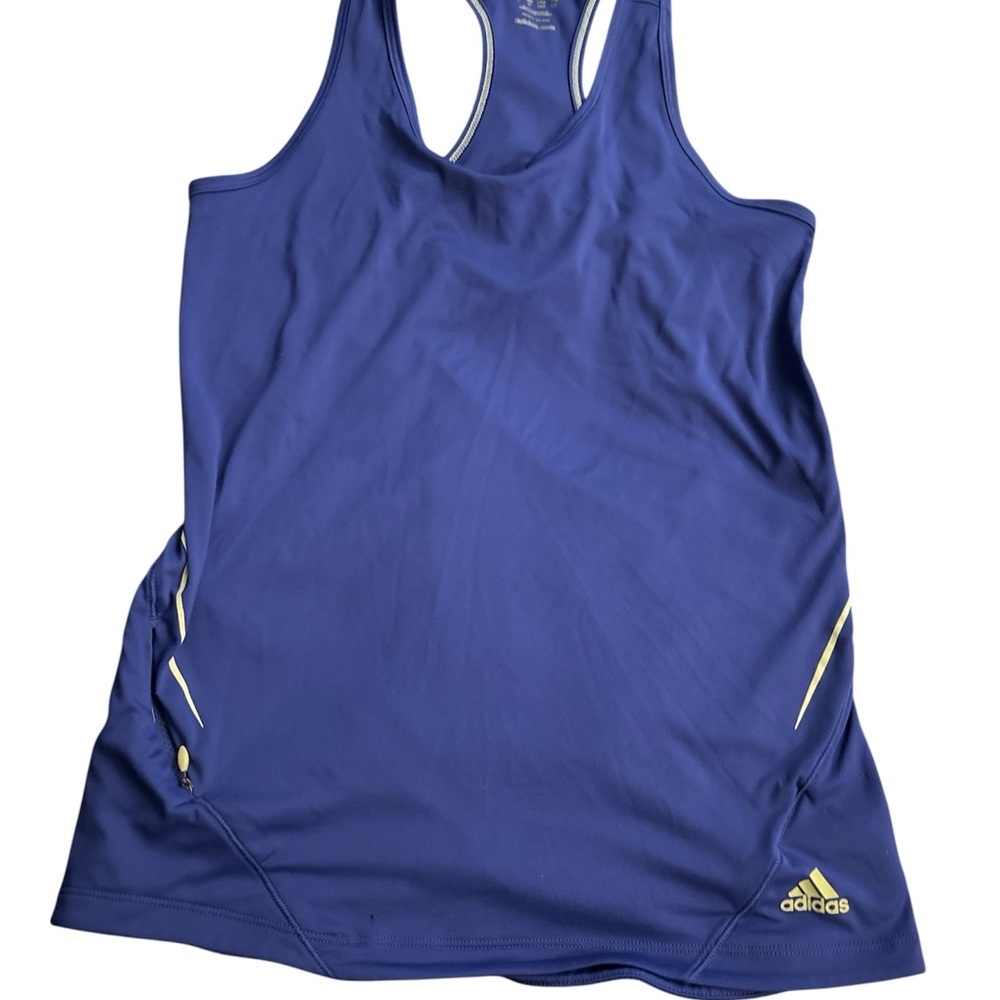 Adidas Women's Blue Tank Top with Yellow Highlights